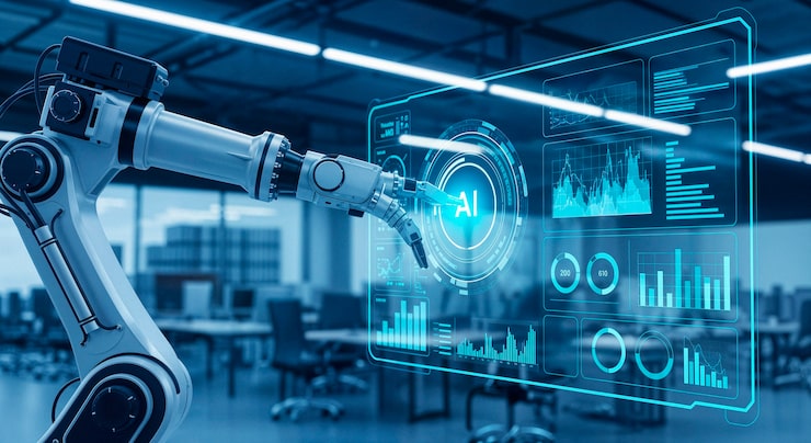 Robot de inteligencia artificial gestionando datos empresariales